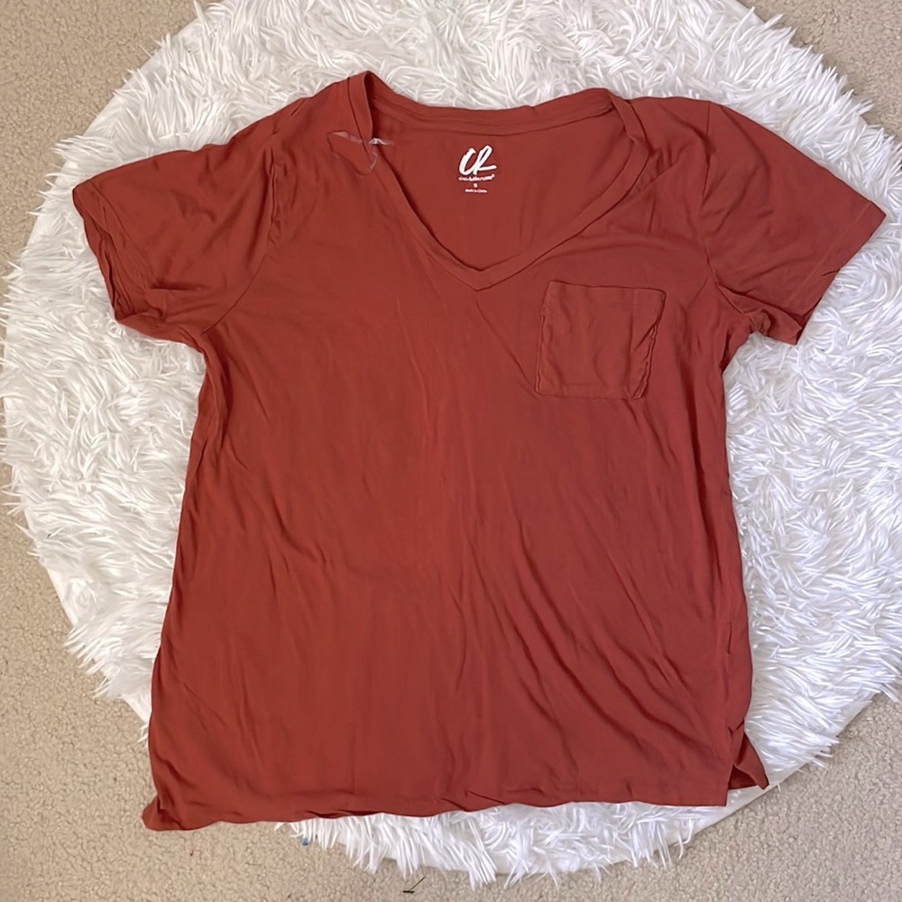 Charlotte Russe Basic Rust Orange V-Neck Pocket Tee